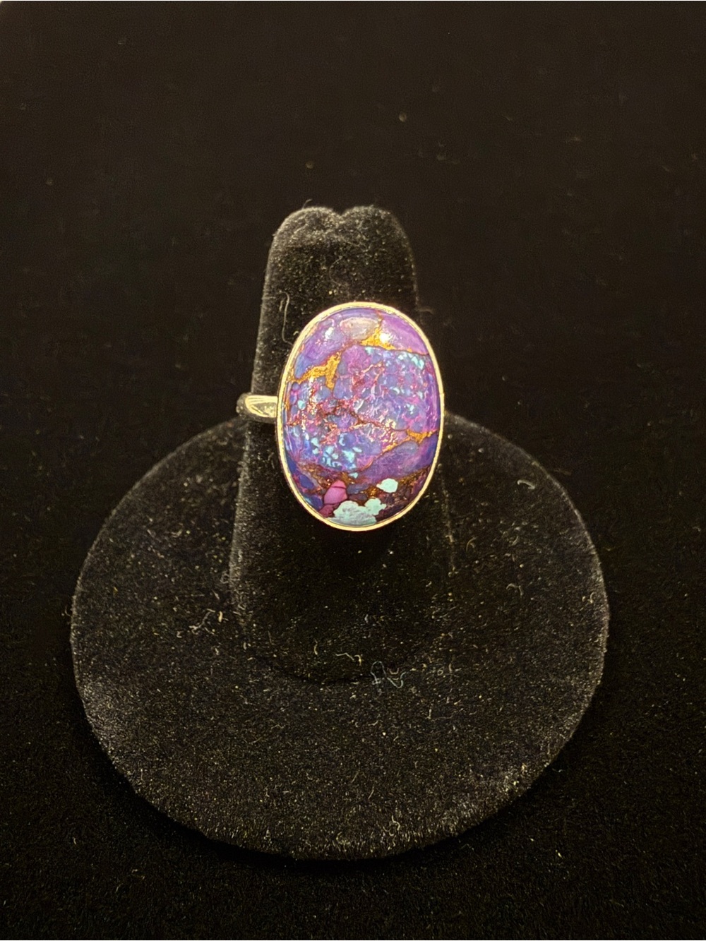 Purple Copper Turquoise Ring with Sterling Silver. Size 7.